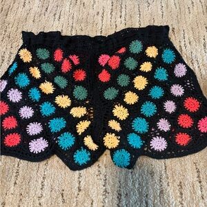 Agua Bendita Black and Red Crochet Shorts